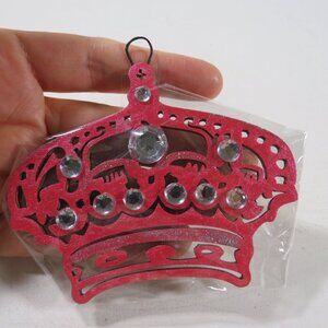 Metallic Red Crown Laser Cut Wooden Ornament Hangs Queen King